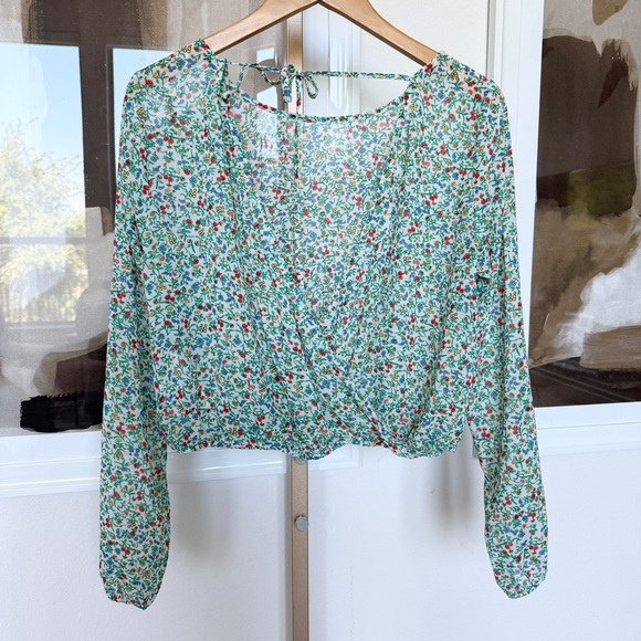 Guess Women's Floral Long Sleeve Blouse V-Back Size S Multicolor Casual Spring - Picture 5 of 9